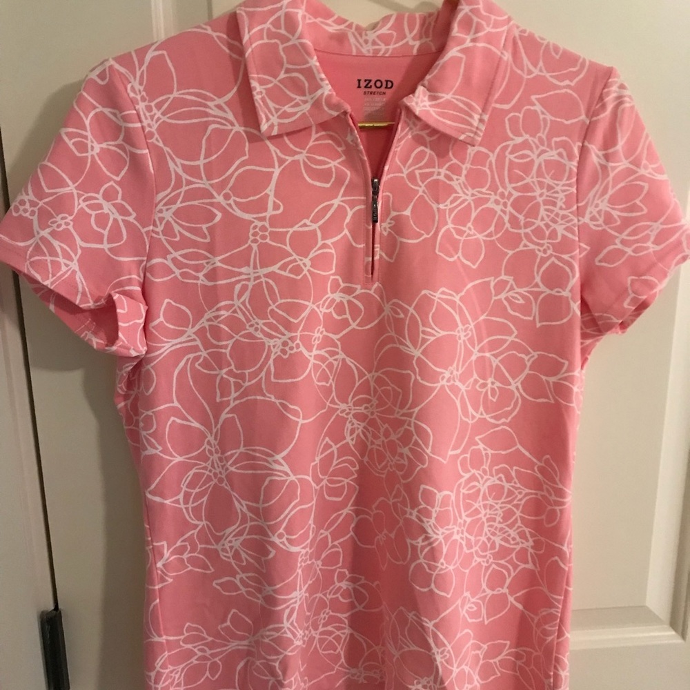 Izod pink/White stretch golf shirt